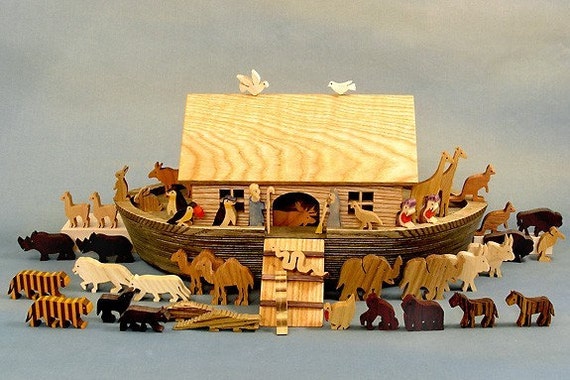 wooden noah's ark toy set