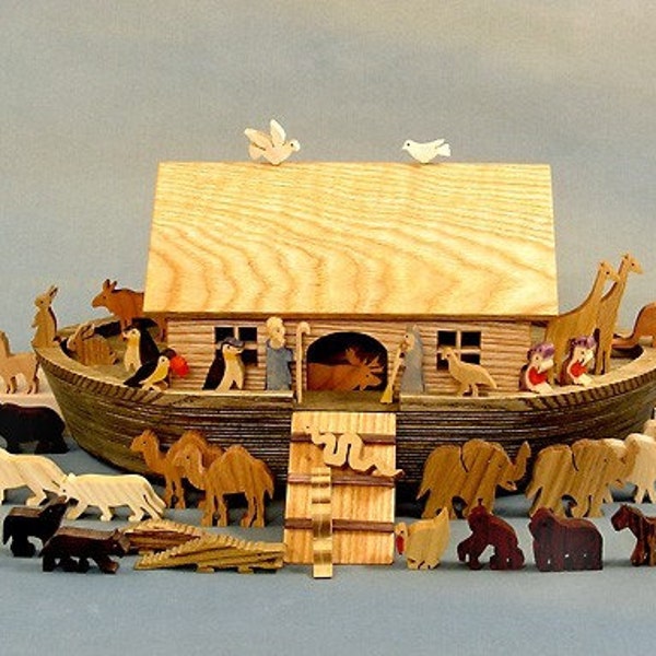 Heirloom Noah's Ark, Wooden Noahs Ark, Noah Ark Wood, Noahs Ark Toy Babtism Bar Bat Mitswa Gifts  Noah Arc Animals Wood  Bible Story Waldorf