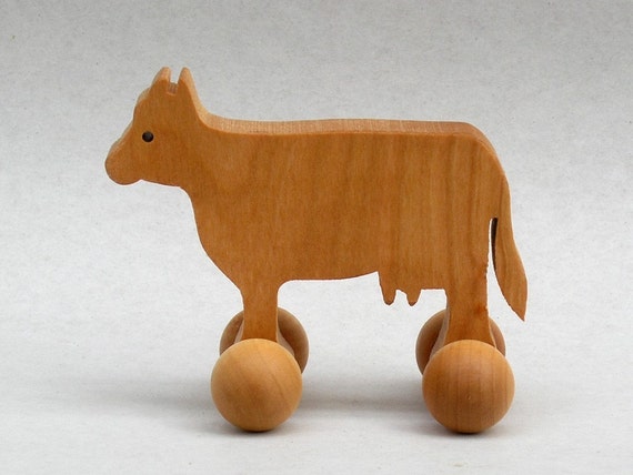 Cow Toy on Wheels Wooden Block Animals for Children Farm ...