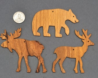 Choose 10 wooden Ornaments Cutouts, Bear Moose Deer Squirrel Rabbit  Buffalo Fox Wolf, Owl, Cardinal, Humming Bird Frog, Wren Cat Dog, wood