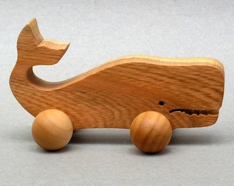 Wheeled Whale Toy for Kids Boys Girl, Wood Block Animal, Children Party Favor Waldorf Wooden Toy Birthday  Animal Ocean Save the Whale Gift