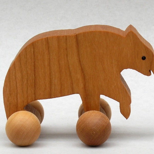 Bear Toy on Wheels Wooden Block Animals for Children Woodland Party Favor for Kids Wilderness Animal for Boys Girls Birthday Present Grizzly