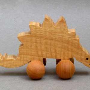 Stegosaurus Toy with Wheels Wooden Stego Dinosaur for Children  Animal Party Favor for Kids