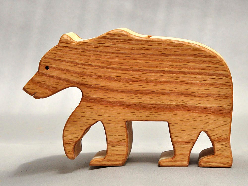 Handmade Wooden Bear Shaped Piggy Bank 8.1 x 4.7 x 1.6 inches 