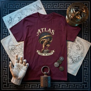 Camiseta Atlas, Camiseta Carry the World, Camiseta Titan Strength, Peso para hombros, Mente de hierro