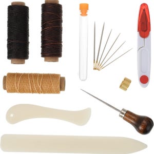 Shappy 15 Pieces Bookbinding Kit, Crafts and Sewing Supplies, Creaser Waxed Thread Awl Large-Eye Needles for DIY Bookbinding