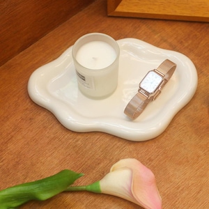 Ceramic Jewelry Tray Trinket Dish, Decorative Cloud Vanity Key Tray for Women, Ring Holder Dish, Cute Jewelry Plate Bowl Room Decor