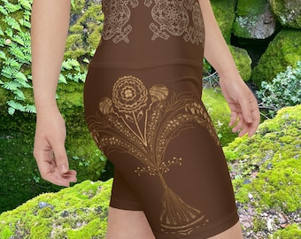 Amber flowers Women's bike Shorts brown amber white all season