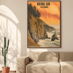 Big Sur California Matte Vertical Poster, Vintage Travel Art Print, Pacific Coast Adventure Decor, Landscape Sunset Wall Art, Coastal Cliff