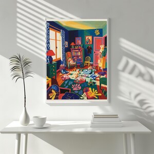 Colorful Matisse Inspired Room Wall Art – Vibrant Interior Illustration, Modern Abstract Home Decor Print, Bold Pop Art Poster
