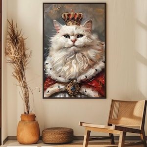 Royal Cat Art Print, Majestic Pet Poster, Cat Lover Decor, Feline Wall Art, Gift for Cat Owner, Home Office Decoration, Oil Patinting Print
