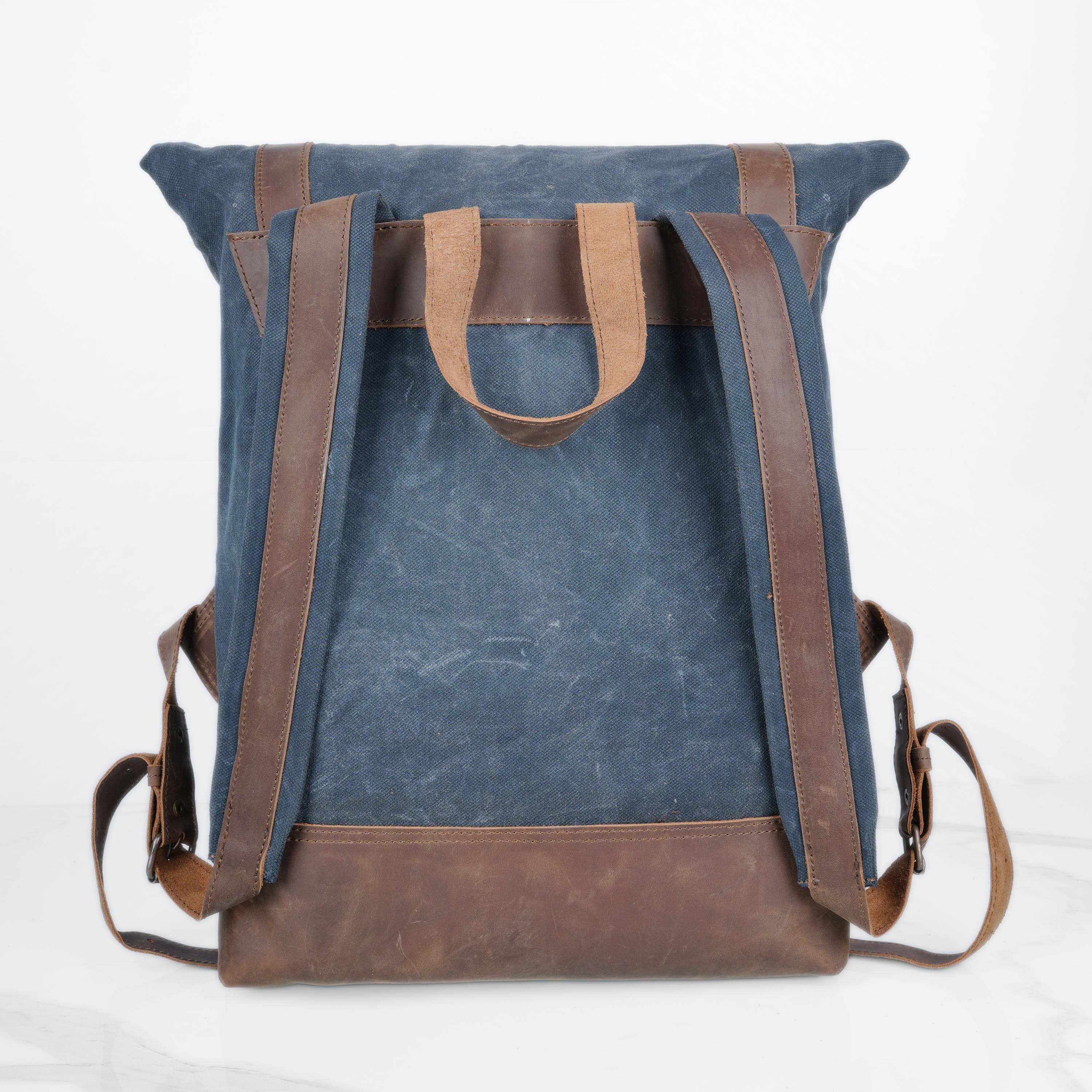 Blue and Tan Roll-Top Backpack with Vintage Style NWOT Origin Series Rolltop Rucksack (Discontinued) | Eagle Creek main image 3