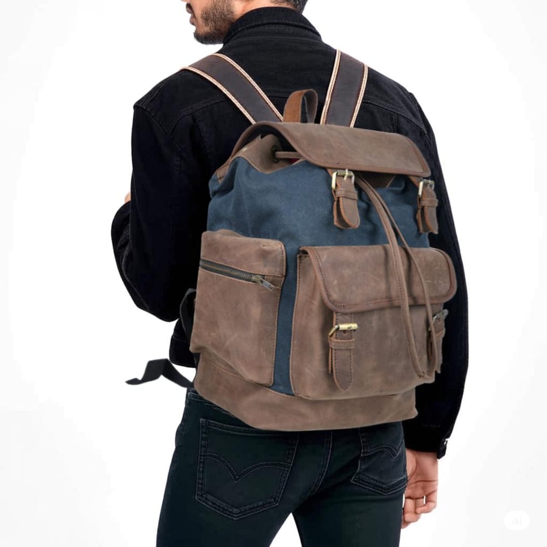 canvas leather backpack navy Dubarry Rosegreen Womens with trimming The spacious main compartment has two slip pockets for your phone and accessories Duo Backpack - Navy
