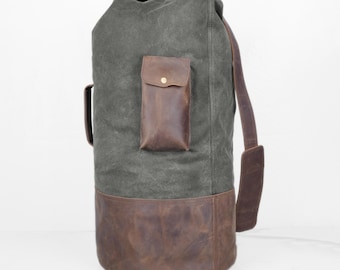 Olive Green Waxed Canvas Leather Convertible Duffle Backpack