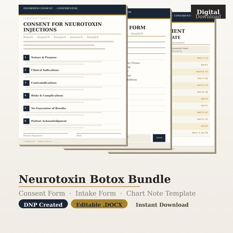 Botox Note Example Neurotoxin Botox Bundle | Consent, Intake, Chart Note Templates ...
