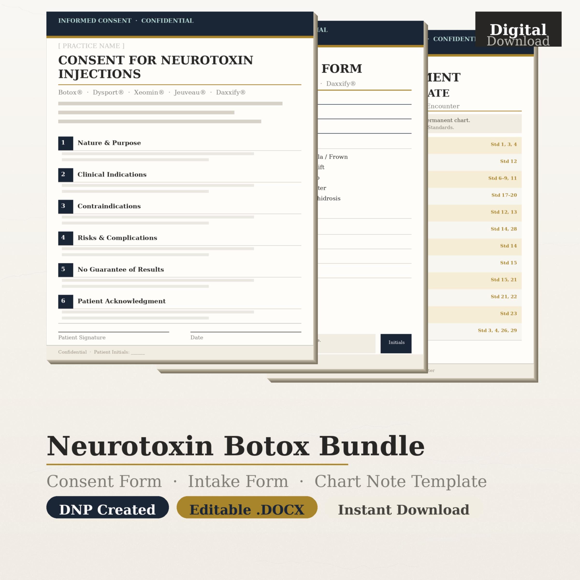 Neurotoxin Botox Bundle | Consent, Intake, Chart Note Templates ...