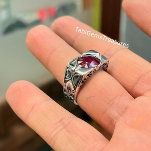 Red Ruby Yaqoot Ring: Handmade Sterling Silver 925 Gothic Ring