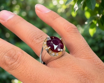 Handmade Ruby Ring for Men: 925 Sterling Silver Gold Plated Yaqoot Gemstone