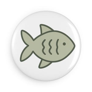 Ímã de botão de peixe Gyotaku verde, ímã de geladeira redondo fofo e estético, conjunto de 1 e 10, decoração de cozinha inspirada no oceano, presente de arte japonesa