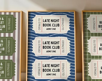 Book Club Admit One Ticket Wall Art | Printable Cozy Reading Room Decor | Digital Download