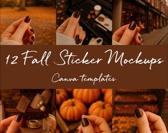 Fall Sticker Mockups with Canva Drag and Drop Frame Template | Autumn Seasonal Digital Download