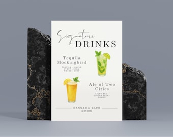 Bookish Signature Drink Sign | Editable Digital Template for Book Themed Weddings & Events | Literary Cocktails