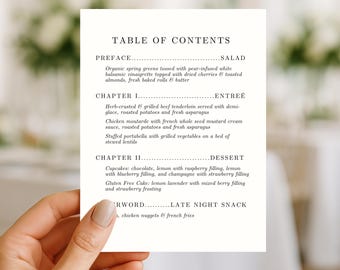 Book Themed Wedding Menu | Table of Contents | Digital Download | Template for Canva | Customizable Sign