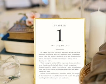 Bookish Chapter Table Number Sign | Editable Digital File for Book Themed Wedding, Literary Event