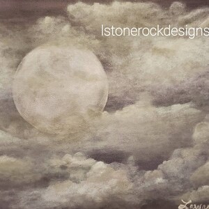 cloud moon painting gray acrylic painting on flat canvas black and white clouds full moon wall art