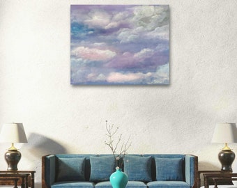 original cloud painting purple sky on stretch canvas