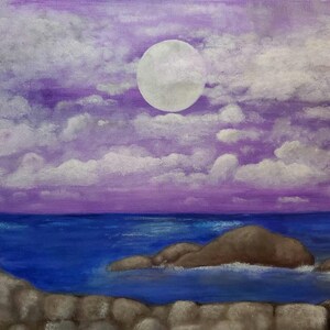 Exquisite Hand-painted Purple Sky on Canvas: Mesmerizing Cloud Art for Wall Décor Acrylic Painting