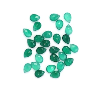 Green Onyx 7x5mm Hand Faceted Pear Briolette Beads Natural Semi Precious Gemstone Beads  Pieces