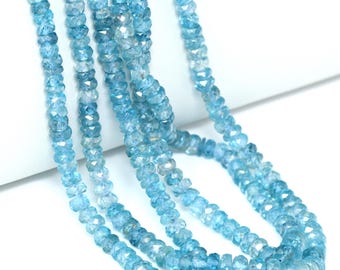 Blue Zircon 3mm – 5mm Hand Faceted Rondelles Bead Strand