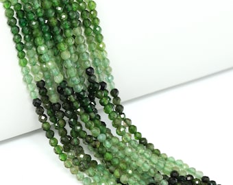 Ombre grüner Turmalin 3 mm facettierte Runden Perlenstrang