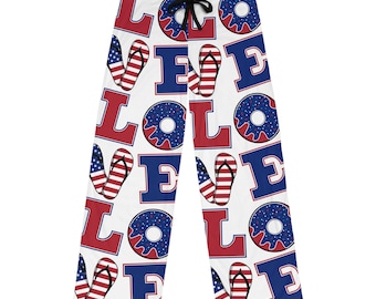 Amerikanska flaggan LOVE-mönster pyjamasbyxor | Patriotiska fjärde juli-sovkläder