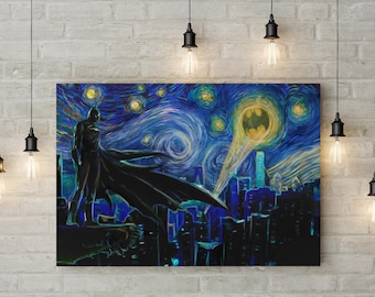 The Dark Knight Guards A Starry City - Canvas or Poster Formats