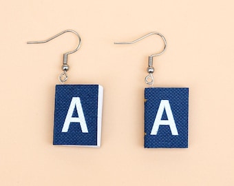 Personalized Creative Mini Book Shape Earrings with Initial Birthday Fun Writing Gift for Book Lovers Bookworms