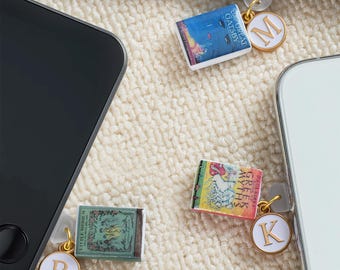 Personalized Miniature Book Charm, Polymer Clay Charger Port Protector, Booklover Gift (USB-C)