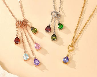 Personligt födelsestenshalsband, Elegant 1-5 droppformad hänge, Mors dag-födelsedagspresent till mamma, mormor