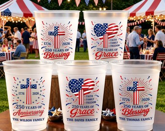 Personalisierte 250-jähriges Jubiläum USA Frosted Plastikbecher mit Text, 10er-Set - 4