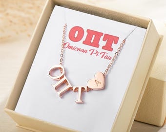 Personalized Sorority Greek Letters Necklace with Engraved Heart Charm - College Graduation Gift for Sorority Sister