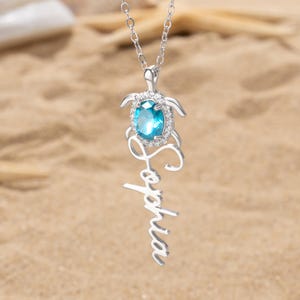 Personalized Turtle Birthstone Zircon Necklace with Name Dainty Jewelry Anniversary Birthday Gift for Women Turtle Lovers