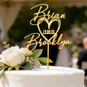 Personalized Rustic Heart Cake Topper, Custom Name & Date for Wedding and Anniversary, Multiple Colors