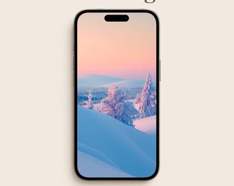 Pastel Winter Wonderland Wallpaper | Pink Snow Landscape iPhone Background | Aesthetic Nordic Winter Phone Wallpaper