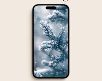 Winter Pine Branch Wallpaper | Snowy Aesthetic Phone Background | Minimal Nordic Winter Lock Screen | iPhone & Android JPG | WP006