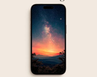 Galaxy Stars Phone Wallpaper, Milky Way Mountain iPhone Background, Pink Sky Samsung Galaxy Digital Download | Space Night Wallpaper | WP004