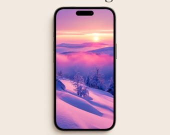 Pink Winter Sunrise Wallpaper | Dreamy Snow Landscape Phone Background | Nordic Aesthetic iPhone Wallpaper