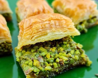 Baklava de pistacho turco auténtico, pastel gourmet (6 piezas)