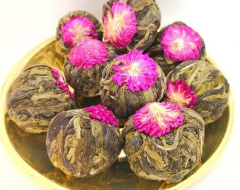 Bolas de té de jazmín floreciente: té verde floral artesanal