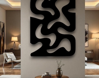 Modern Abstract Wall Art – Black Curved Metal Design, Minimal Organic Accent for Bedroom or Living Room, Elegant Gift for Art Lovers